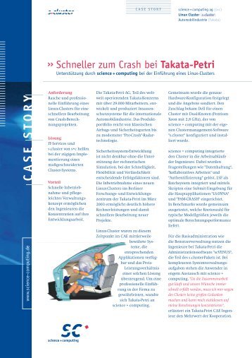 s.cluster im Einsatz bei Takata Petri - Science und Computing AG