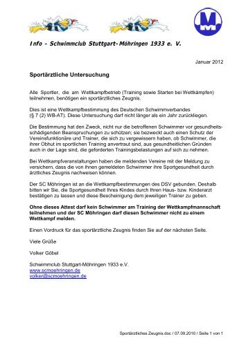 Infoschreiben zum Sportärztlichen Zeugnis - Schwimmclub Stuttgart ...