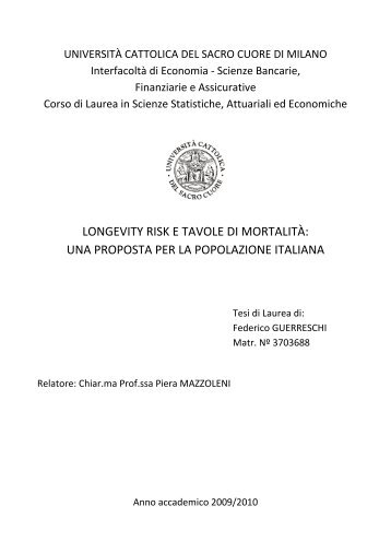 LONGEVITY RISK E TAVOLE DI MORTALITÀ: UNA ... - Scor