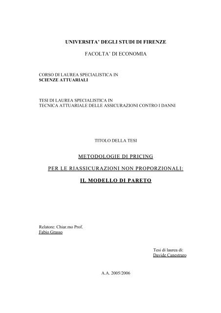 (Fac-simile frontespizio tesi di laurea specialistica) - Scor