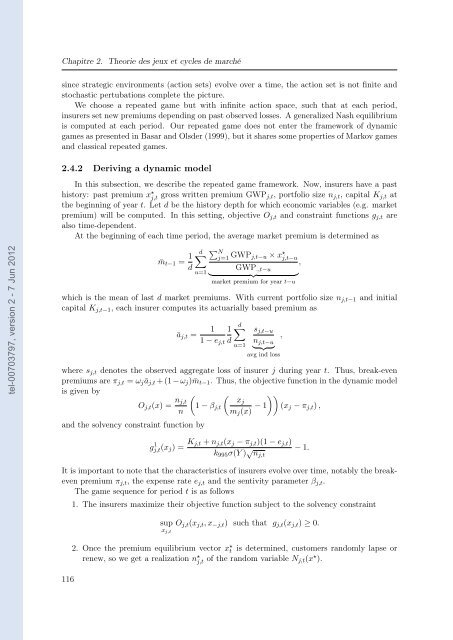 Etude des marchés d'assurance non-vie à l'aide d'équilibres de ...