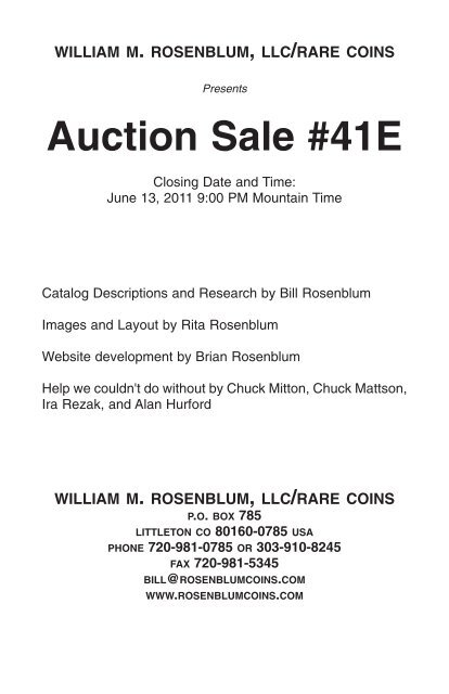 Auction Sale #41E - William M. Rosenblum, LLC / Rare Coins