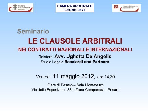 Seminario LE CLAUSOLE ARBITRALI NEI CONTRATTI NAZIONALI ...