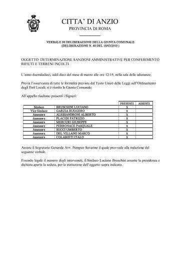 determinazione sanzioni amministrative per ... - Comune di Anzio