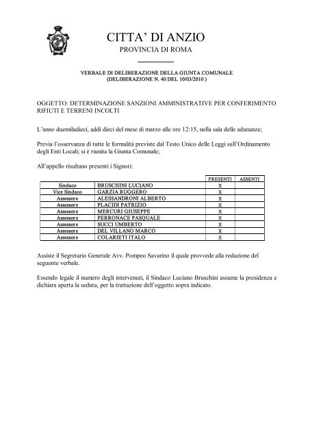 determinazione sanzioni amministrative per ... - Comune di Anzio