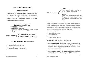 L'INTERVISTA DISCORSIVA L'intervista di ricerca L'intervista è una ...