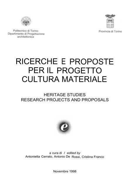 Ricerche e proposte per il Progetto Cultura Materiale - Provincia di ...