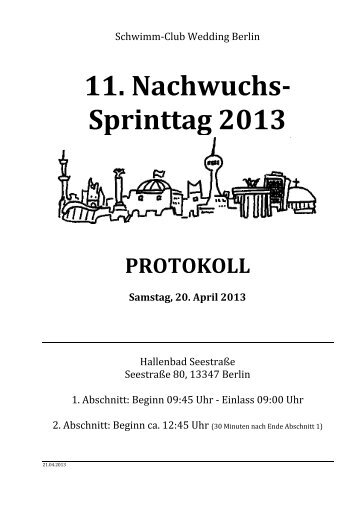 11. Nachwuchs- Sprinttag 2013 - Schwimm-Club Wedding 1929 e.V.