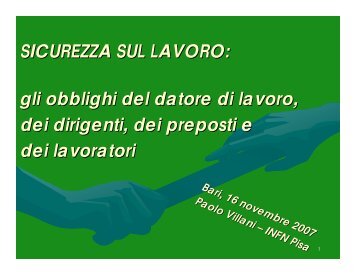 SICUREZZA SUL LAVORO: gli obblighi del datore di ... - INFN Bari