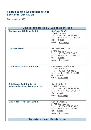 Kontakte und Ansprechpartner Seehafen Cuxhaven ...