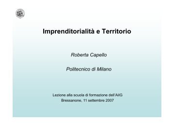 Teoria del milieu innovateur - Università degli studi di Bergamo