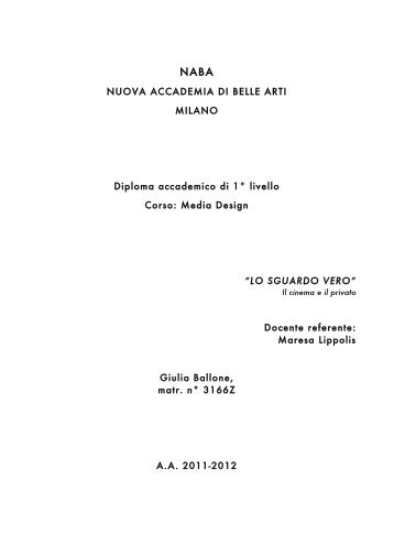 Lo sguardo vero, il cinema e il privato_Tesi