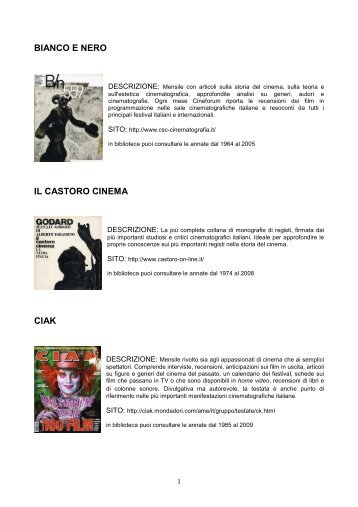 BIANCO E NERO IL CASTORO CINEMA CIAK - Comune di Ferrara