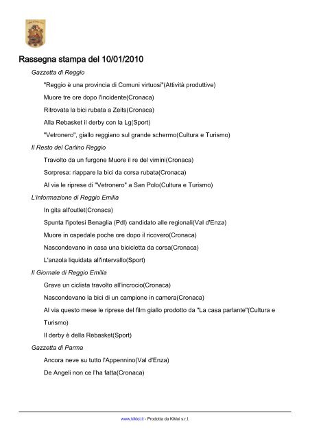 scarica la rassegna stampa completa del 10 Gennaio 2010