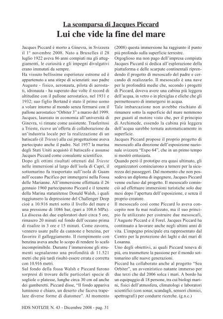 HDS NOTIZIE N. 43 - Dicembre 2008 - pag. 2 - The Historical Diving ...