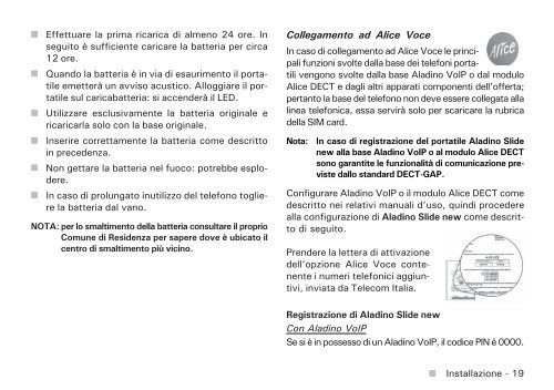 Manuale d'uso Aladino Slide New - Telecom Italia