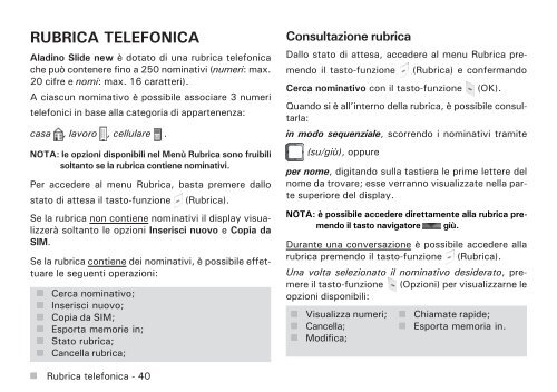 Manuale d'uso Aladino Slide New - Telecom Italia