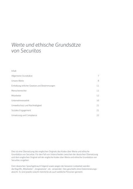 Werte und ethische Grundsätze von Securitas