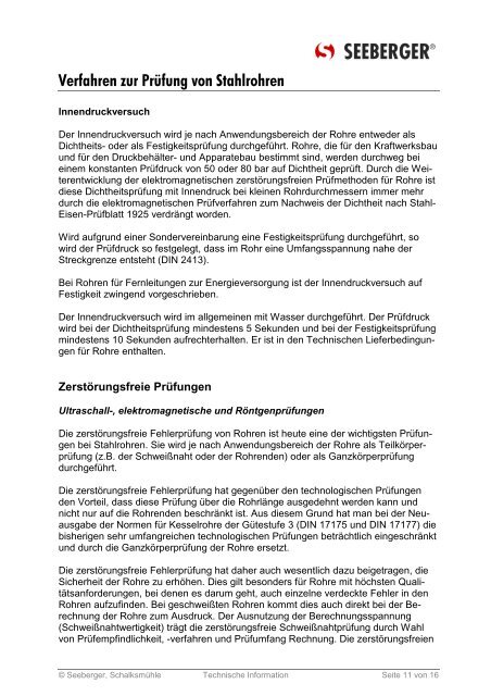 Verfahren zur Prüfung von Stahlrohren - Seeberger GmbH & Co. KG