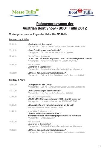 Rahmenprogramm der Austrian Boat Show - BOOT Tulln 2012