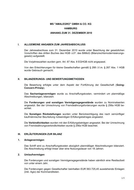 MS „Amadagio“ GmbH & Co. KG - Hamburgische Seehandlung