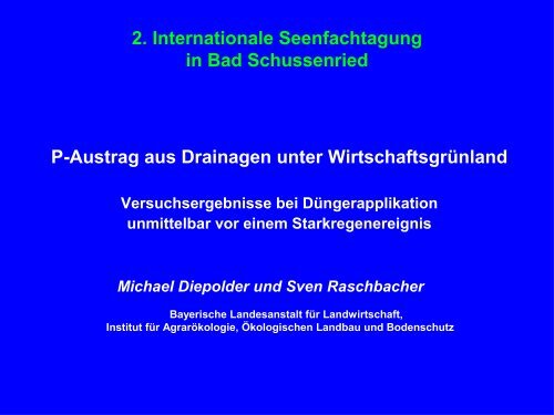 P-Austrag aus Drainagen unter Wirtschaftsgrünland 2. Internationale ...