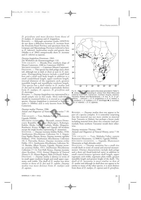 Mullin, S. K., Taylor, P. J. & Pillay, N. 2004. Skull size and ... - Durban