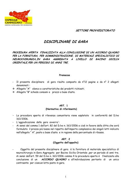 Procedura aperta finalizzata alla conclusione di un accordo quadro ...