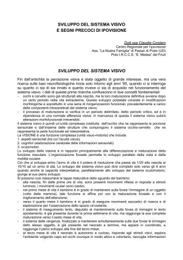 Sviluppo del sistema visivo e segni precoci di ipovisione - cti Besta