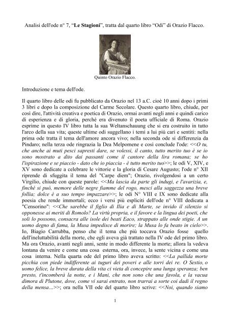 Analisi dell'ode n° 7, “Le Stagioni”, tratta dal ... - Biagio Carrubba
