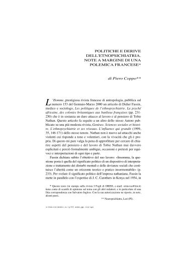 Politiche e derive dell'etnopsichiatria – P. Coppo - Mamre Onlus