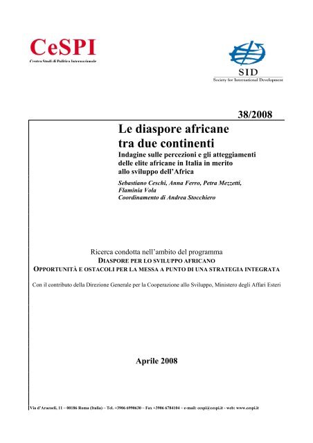 Le diaspore africane tra due continenti Indagine sulle ... - CeSPI