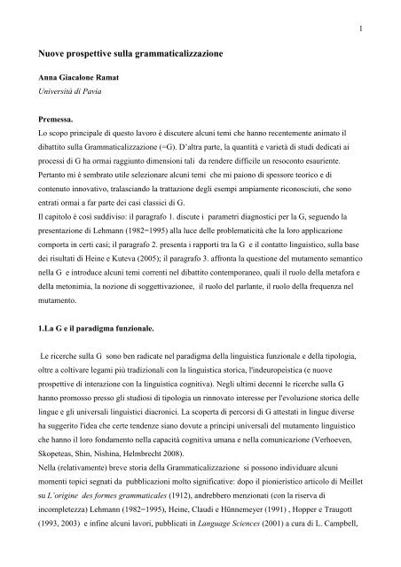 Nuove prospettive sulla grammaticalizzazione