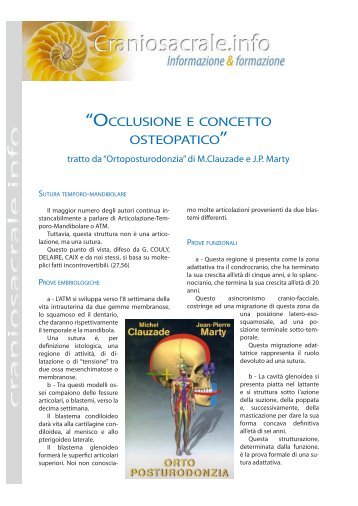 “OCCLUSIONE E CONCETTO OSTEOPATICO” - Craniosacrale