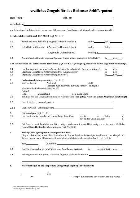 ärztliches Attest für Bodensee Schifferpatent (PDF, ca. 149