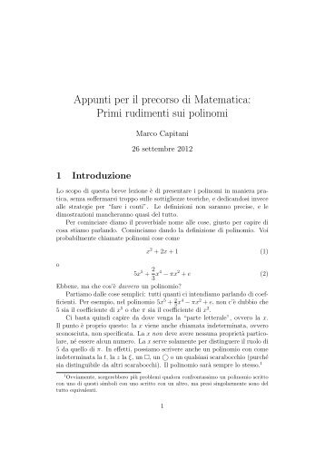 Appunti per il precorso di Matematica: Primi rudimenti sui ... - Poisson