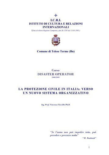 Appunti sul corso svolto a Telese Terme di Disaster Operator