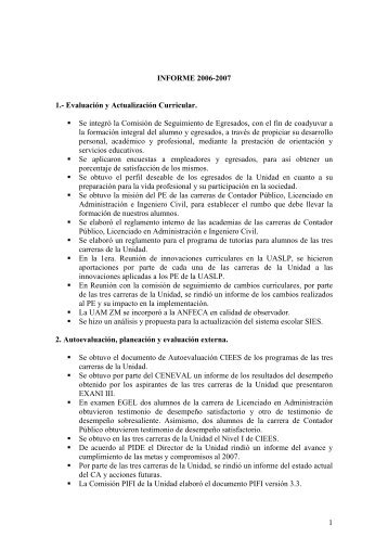 Informe del Director UAM ZM 2006-2007 - Universidad Autónoma ...