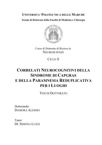 CORRELATI NEUROCOGNITIVI DELLA SINDROME DI CAPGRAS ...