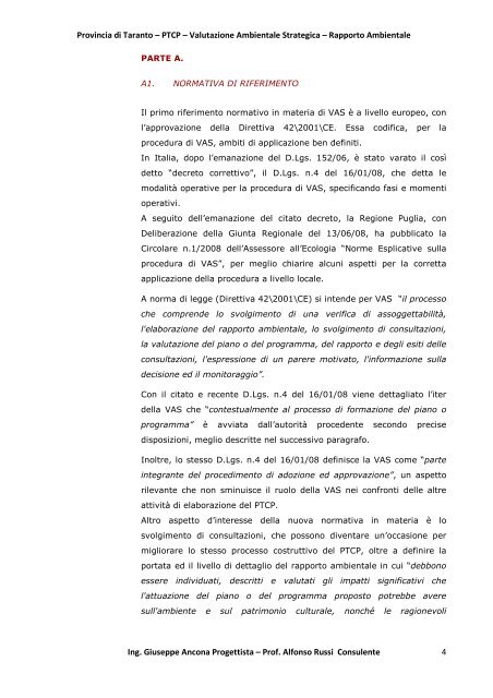 VAS Rapporto Ambientale PTCP 2010 - Sitaranto.it