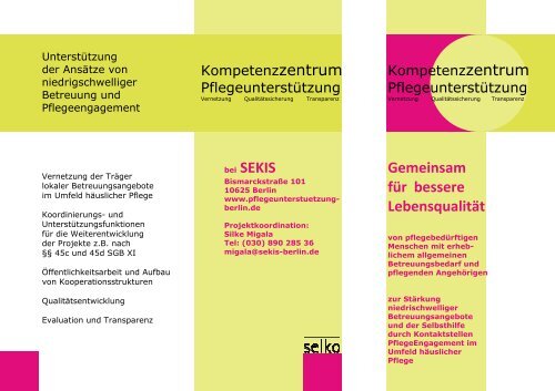 Flyer zum Kompetenzzentrum Pflegeunterstützung - SEKIS Berlin