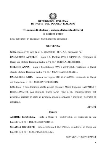 Trib. Modena, Giud. Dott. Di Pasquale R., 20 gennaio 2007
