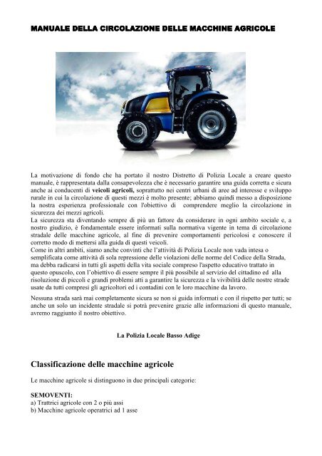 Manuale Della Circolazione Delle Macchine Agricole Comune Di