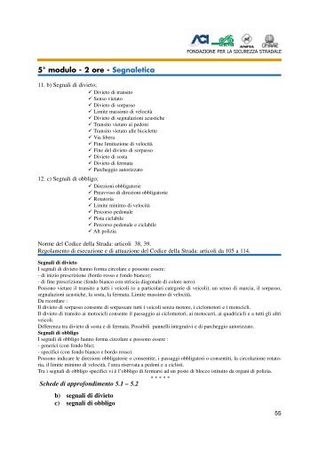 5° modulo - 2 ore - Segnaletica