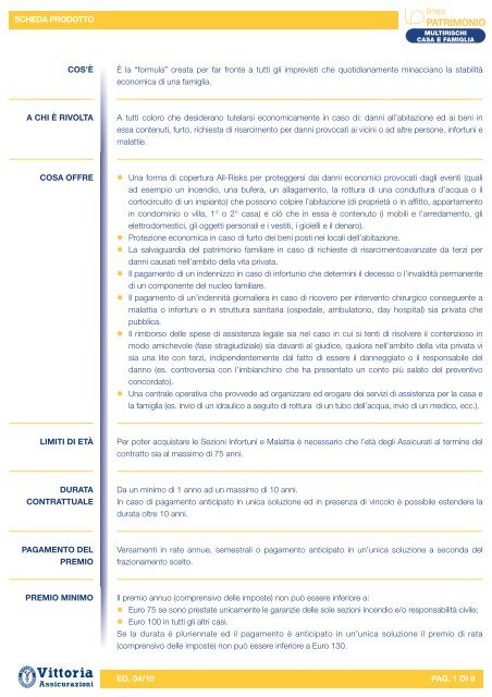 Scheda Multirischi Casa Famiglia 0410 Vittoria Assicurazioni