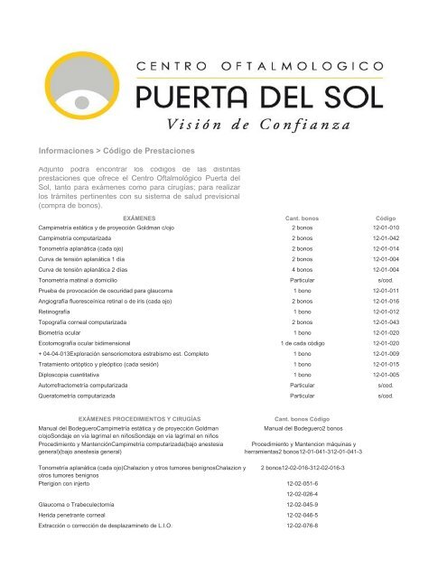 Descargue códigos en formato PDF - Oftalmología Puerta del Sol