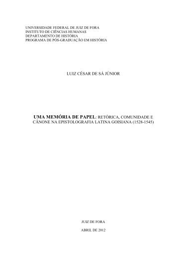 retórica, comunidade e cânone na epistolografia latina goisiana