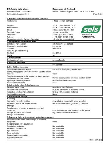 EG-Safety data sheet: Rape-seed oil (refined) - O. & L. Sels GmbH