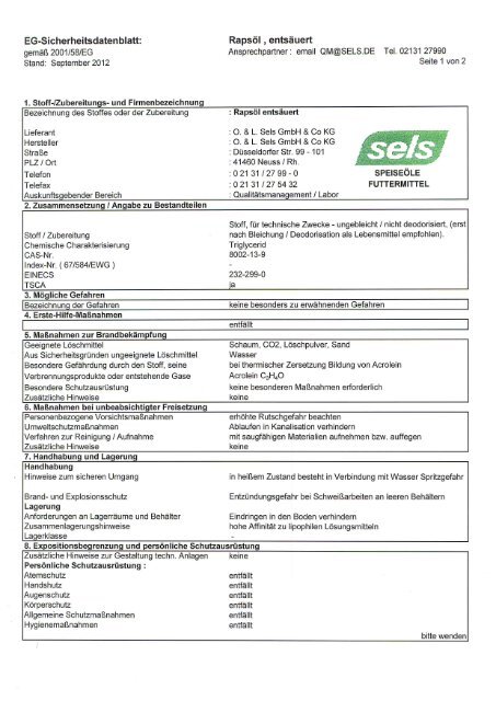 EG-Sicherheitsdatenblatt: - O. & L. Sels