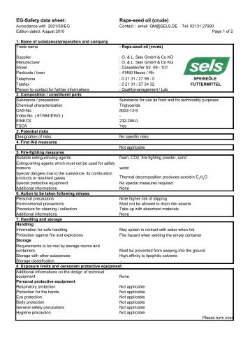 EG-Safety data sheet: Rape-seed oil (crude) - O. & L. Sels GmbH